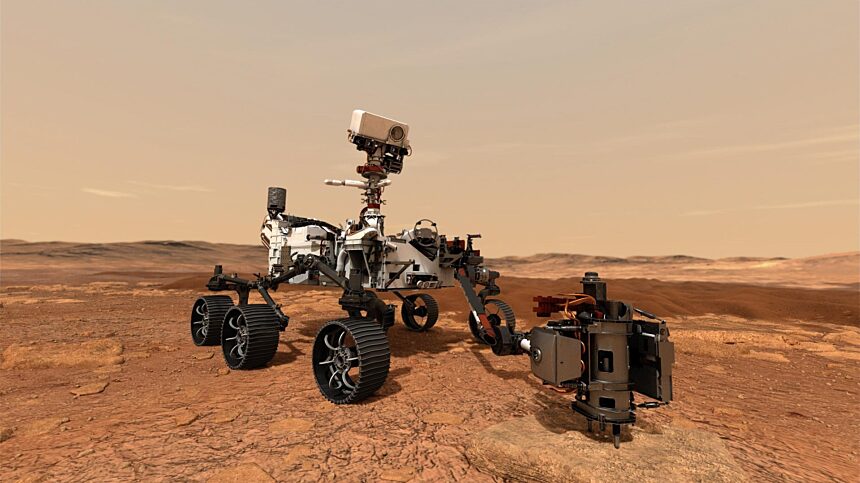 Perseverance rover obtaining samples