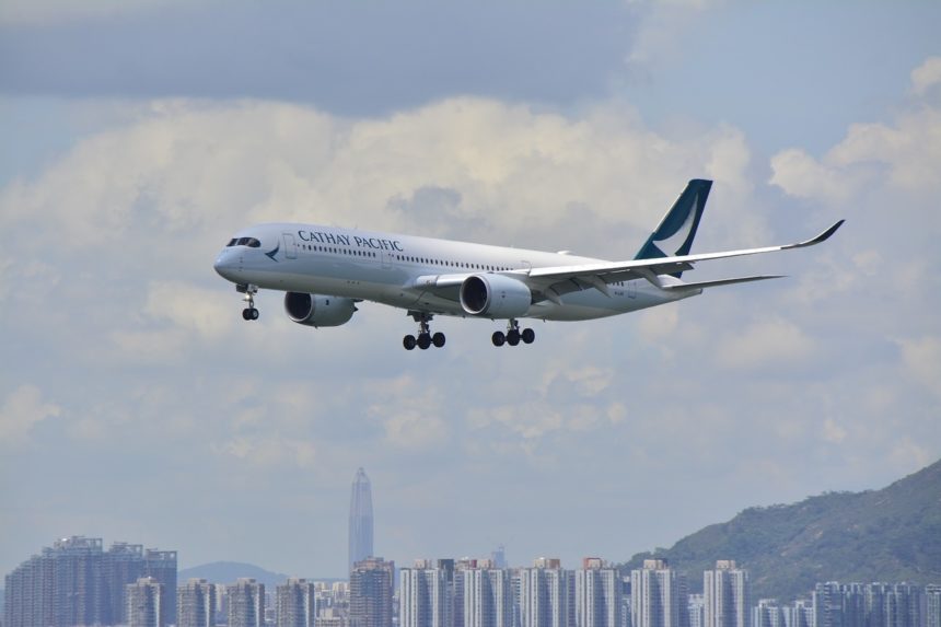 A Cathay Pacific flight over Hong Kong